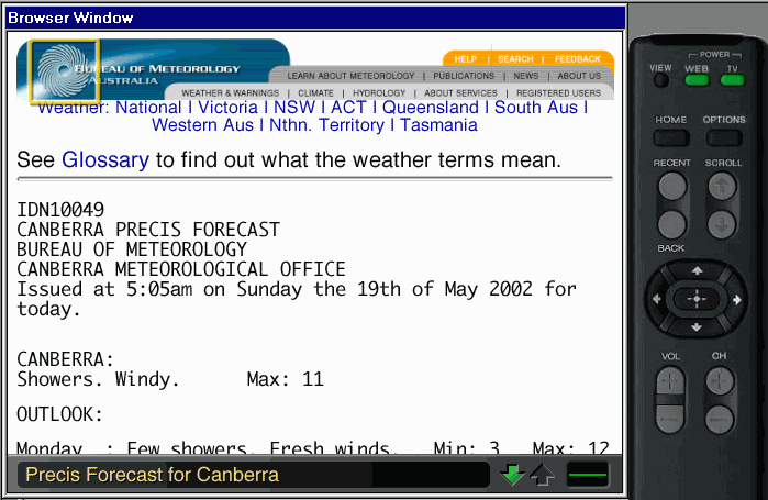 BOM page on Web TV simulator