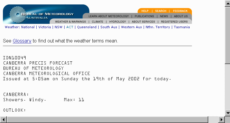 Canberra Precis Forecast in IE5