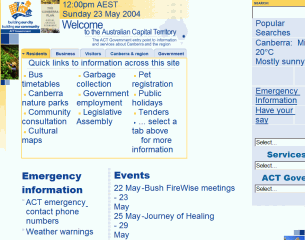 ACT Government home page, 23 May 2003